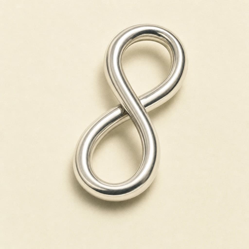 Eight link, a continuous silver-tone line forming two unequal openings